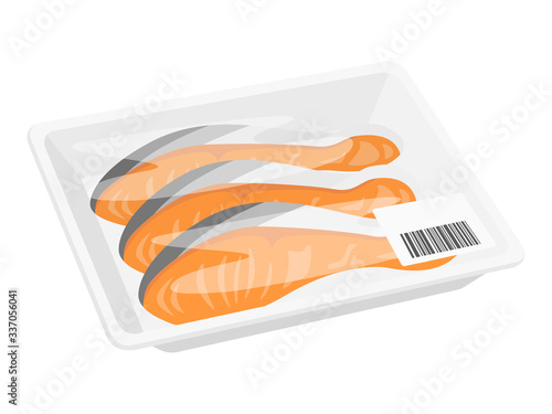パックに入った鮭の切り身のイラスト