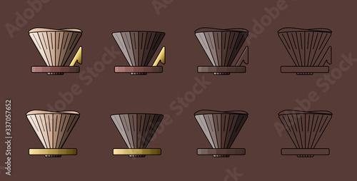Pour over alternative coffee maker. V coffee cone vector illustration on brown background.