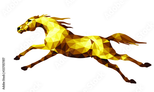 galloping Golden horse isolated image in a low poly style on a white background	