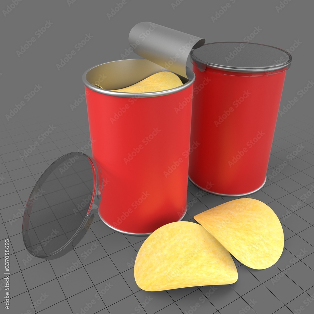 Potato chips in tube containers Stock 3D asset