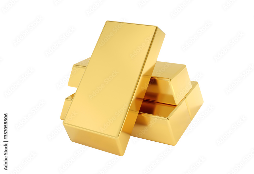 Gold bars on a white background, 3D illustration. Gold bars on a white background, 3D illustration.