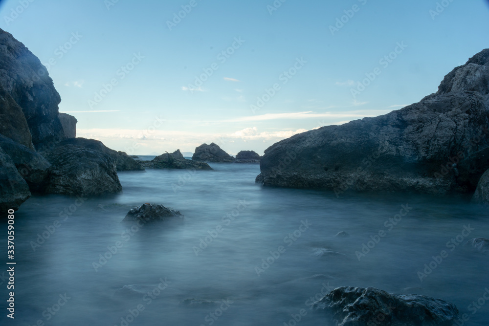 Long exposure shot at shores of Capri Island in Italy