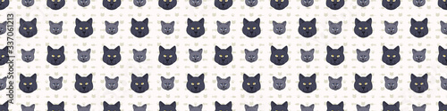 Cute cartoon British shorthair cat and kitten face seamless border pattern. Pedigree kitty breed domestic kitty background. Cat lover English purebred washi ribbon. Feline EPS 10 trim. 