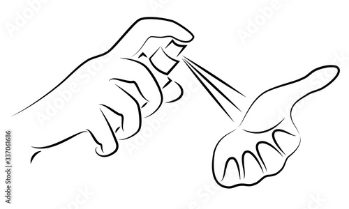 Hand disinfection with an antiseptic. Hygienic procedure. Disease prevention, good for health. Vector illustration