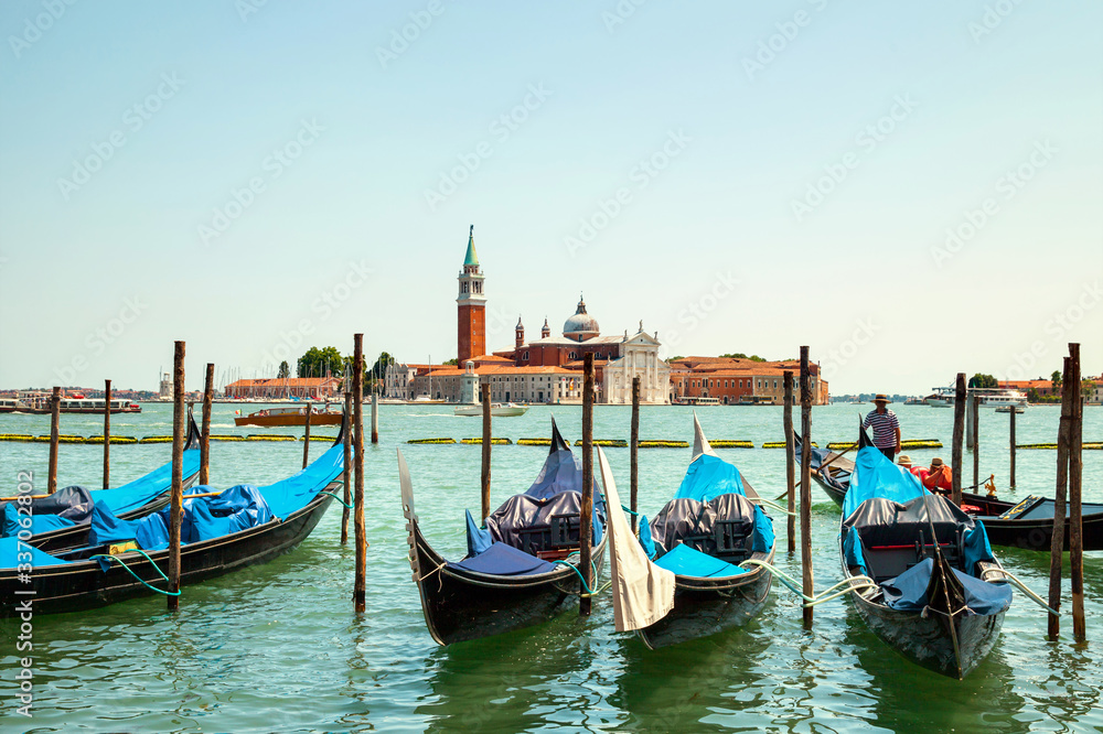 The view of gandolas on Grand canal in Venice, Italy