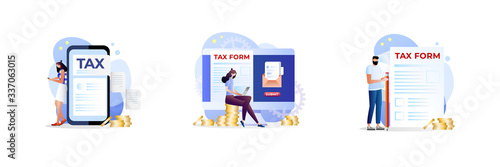 Online tax payment vector illustration concept. Icons set