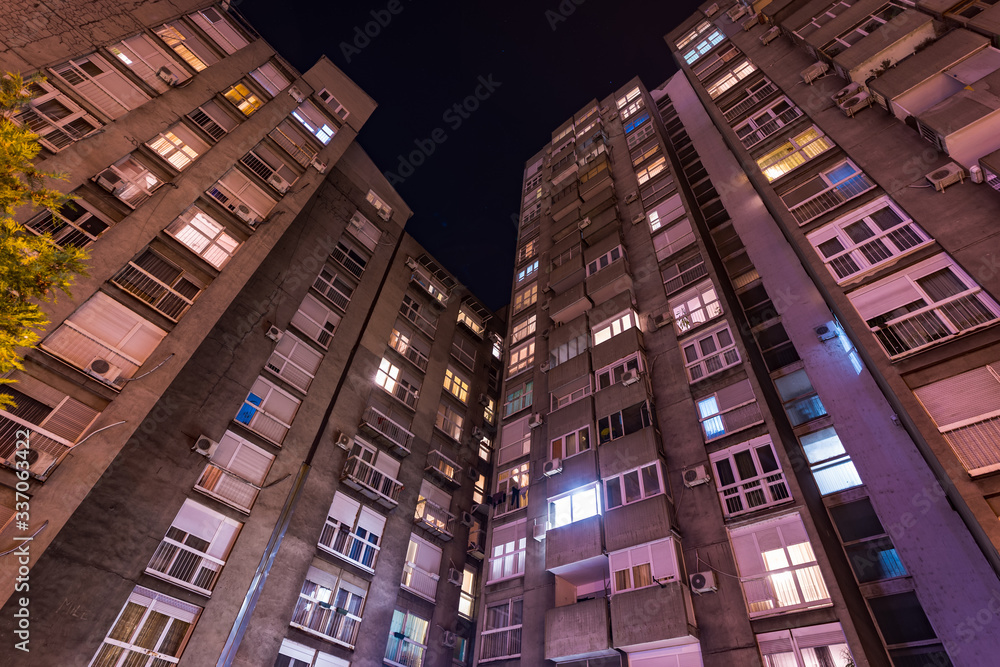 Low angle night shot of residential district in Belgrade, Serbia Low angle night shot of residential district in Belgrade, Serbia