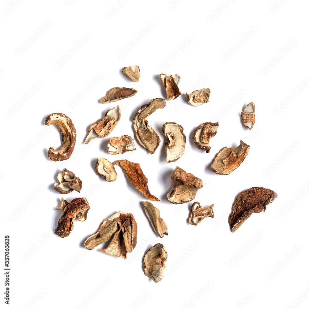Obraz premium Dry white mushroom on a white background. Isolate.