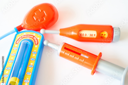 Toy medical instruments and health safe at home