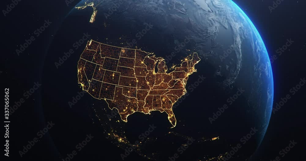 Planet Earth from Space USA, United States highlighted state borders and counties animation, elements of this image courtesy of NASA