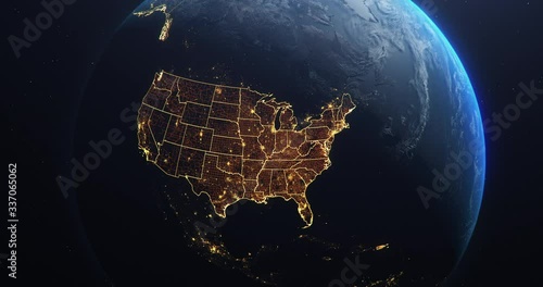 Planet Earth from Space USA, United States highlighted state borders and counties animation, elements of this image courtesy of NASA