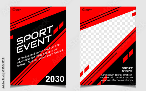 Red and black dynamic shapes colors cover a4 template background. Vector layout design with sport style can use for gym promotion, poster tournament, invitation cup event, banner championship.