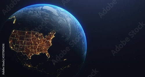 Planet Earth from Space USA, United States highlighted state borders and counties animation, elements of this image courtesy of NASA