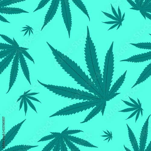 Cannabis leaves pattern background. Marijuana vector seamless pattern. Vector Marijuana Frame Cannabis Green Leaf.