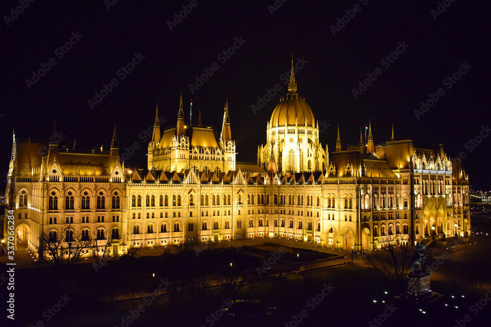 Buda Castle - Budapest - Hungary. iluminated building at night