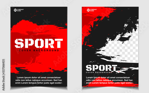 Red and black dynamic shapes colors cover a4 template background. Vector layout design with sport style can use for gym promotion, poster tournament, invitation cup event, banner championship.