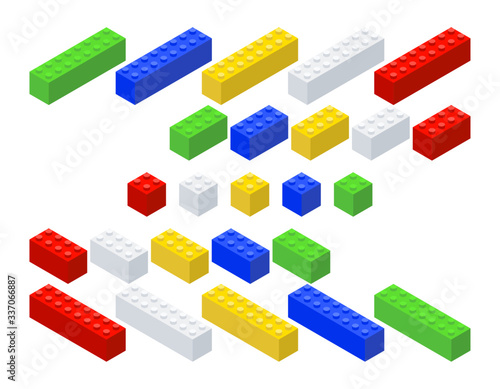 Set of color isometric constructor on a white background.