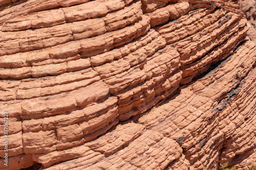 Close up macro view of rock formations at the Valley of Fire State Park outside of Las Vegas Nevada on a sunny day