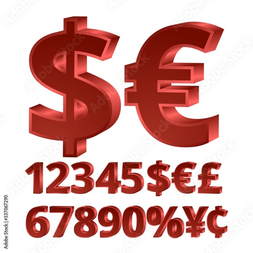 Three-dimensional red numbers currency