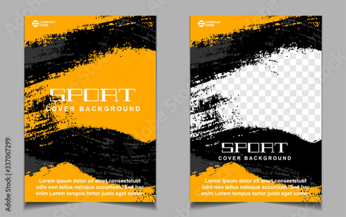 Black and orange dynamic shapes colors cover a4 template background. Vector layout design with sport style can use for gym promotion, poster tournament, invitation cup event, banner championship.