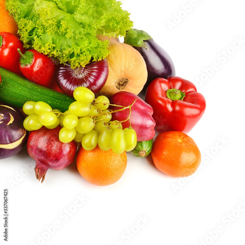 Vegetables and fruits isolated on a white background.