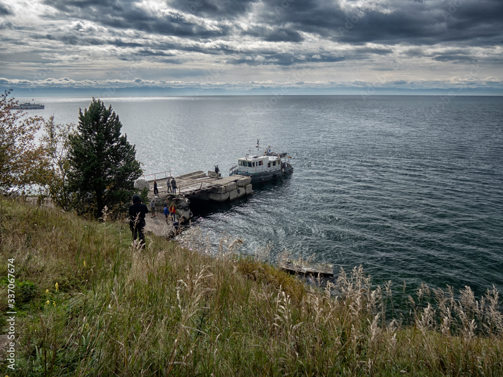 Lake Baikal. Ships come in a beautiful quiet  cove  for an overnight stay and fishing.
