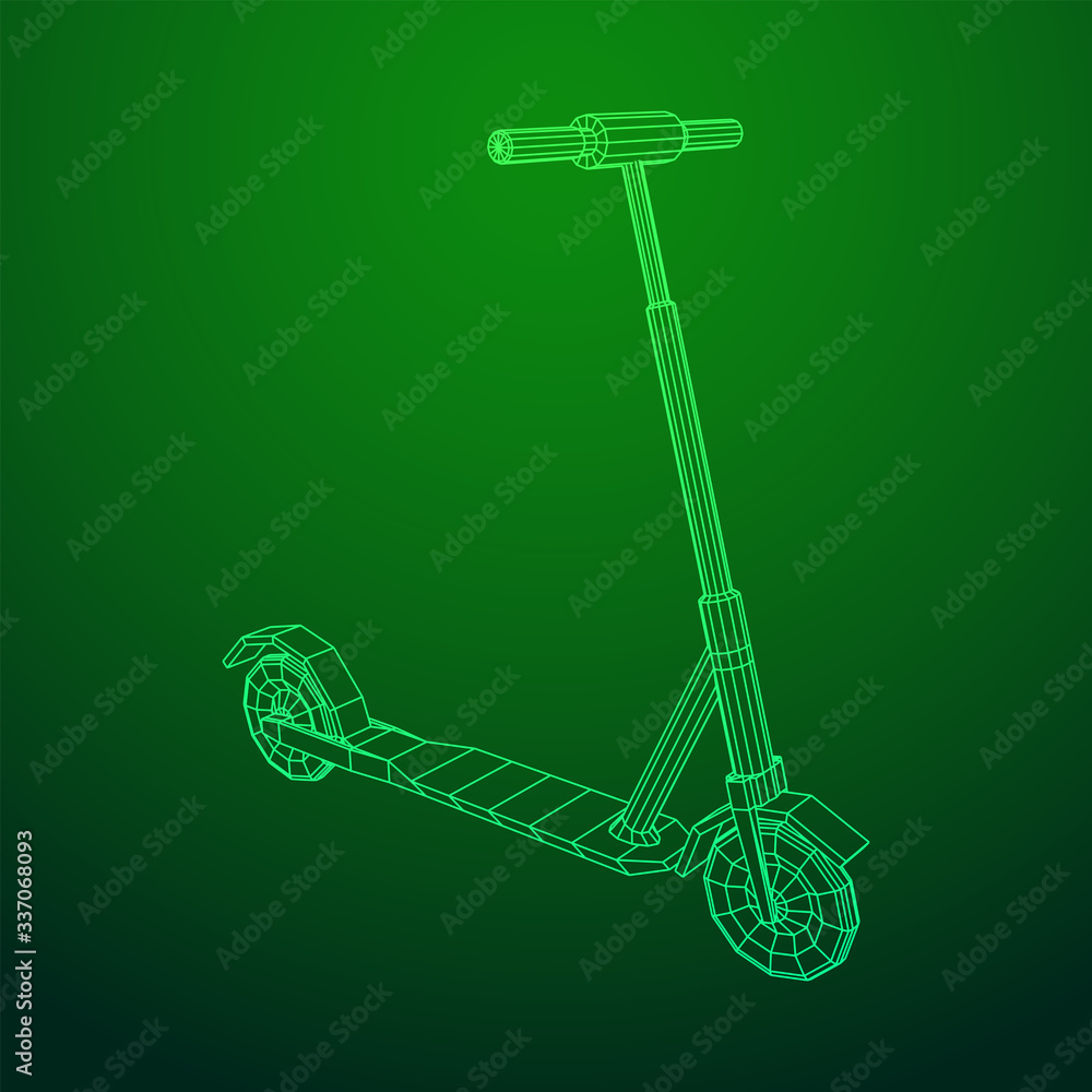 Roller scooter balance kick push bike. Eco alternative city transport. Wireframe low poly mesh vector illustration. Roller scooter balance kick push bike. Eco alternative city transport. Wireframe low poly mesh vector illustration.