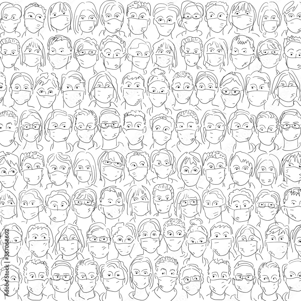 vector drawing with many faces with masks to protect the virus vector drawing with many faces with masks to protect the virus