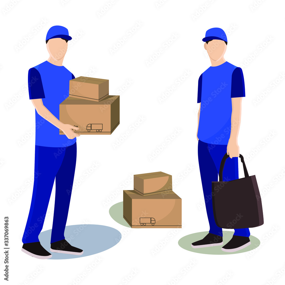 couriers with boxes. delivery service of goods. fashion flat style illustration couriers with boxes. delivery service of goods. fashion flat style illustration