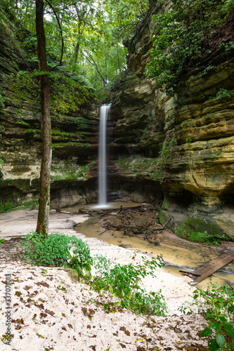 Waterfall in St. Louis Canyon flowing after a Fall rain.  Starved Rock State Park, Illinois, USA photo