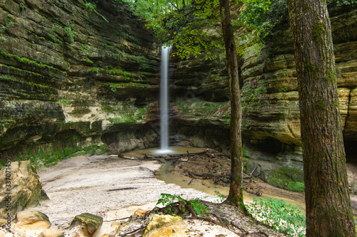 Waterfall in St. Louis Canyon flowing after a Fall rain.  Starved Rock State Park, Illinois, USA