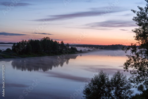  Night landscape with foggy river