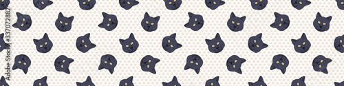 Cute cartoon British shorthair cat face seamless border pattern. Pedigree kitty breed domestic kitty background. Cat lover English purebred washi ribbon. Feline EPS 10 trim. 
