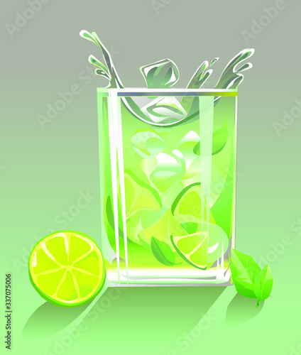 mojito cocktail with lime and splash