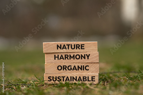 Wooden blocks with words written on them. Can be used for yoga, mindfulness, nature topics and concepts.