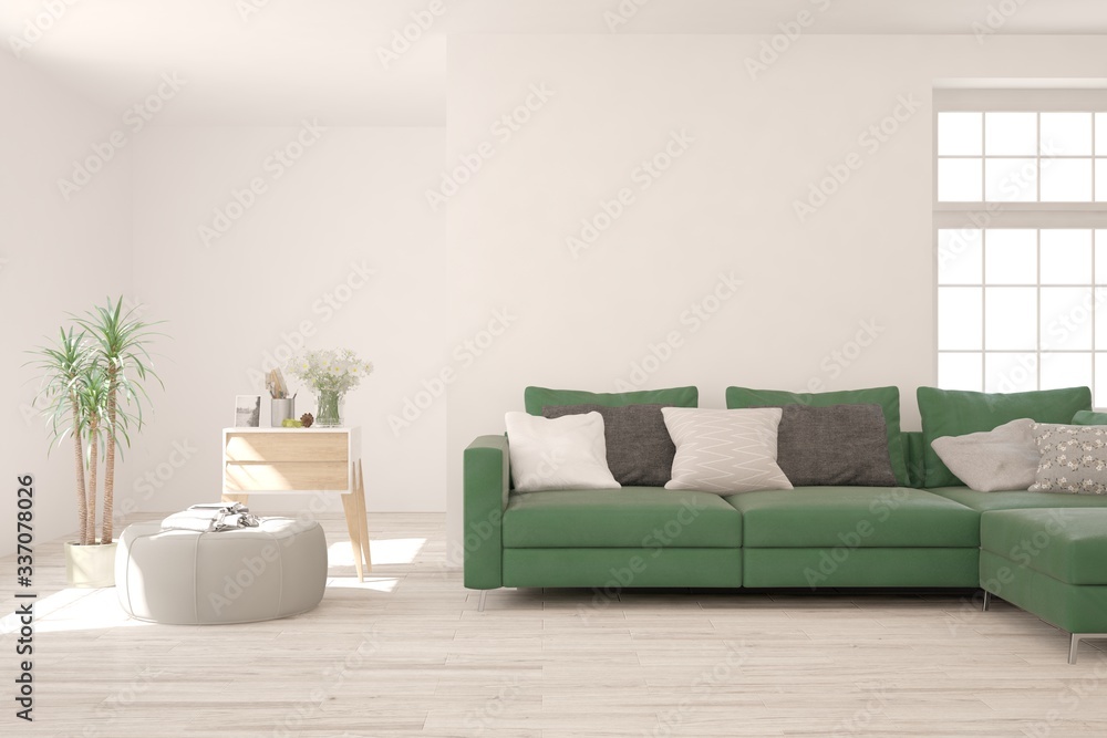 White living room with sofa. Scandinavian interior design. 3D illustration White living room with sofa. Scandinavian interior design. 3D illustration