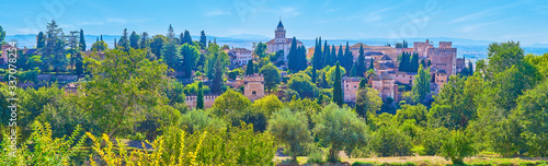 Panorama of Alhambra in greenery, Granada, Spain