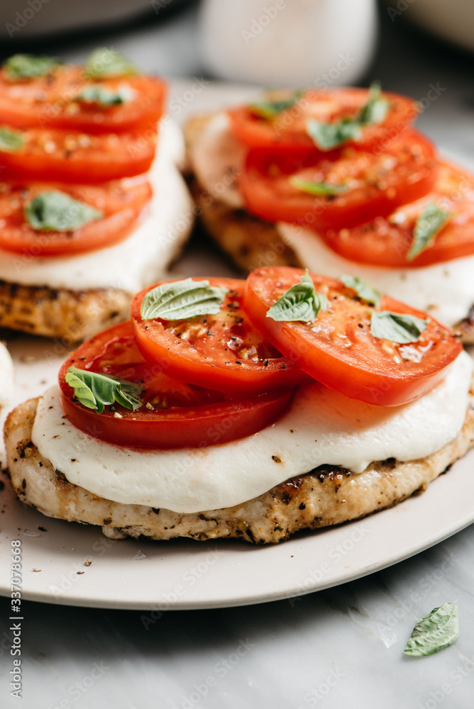 Caprese Chicken Dinner Close up Caprese Chicken Dinner Close up