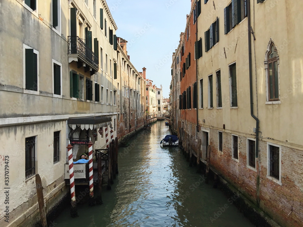 Naklejka premium Old, historical, narrow water streets of Venice, with unique architecture. Venice, Italy, Europe