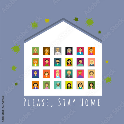 Stay At Home, Quarantine Concept. People at House. Sketch for your design