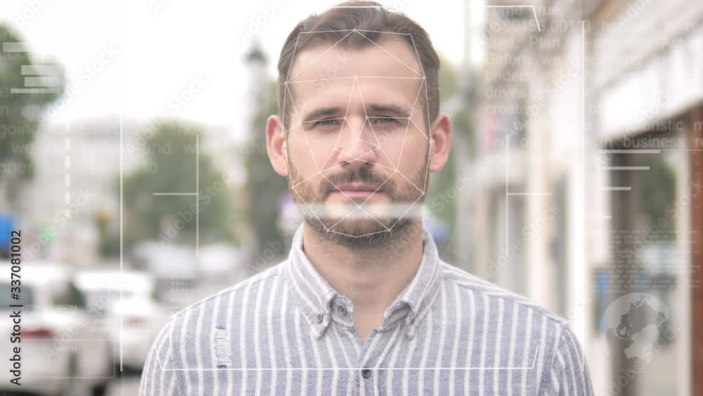 Biometric Face Recognition, Security Check of Young Man Biometric Face Recognition, Security Check of Young Man