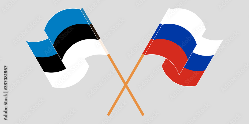 Crossed and waving flags of Estonia and Russia Crossed and waving flags of Estonia and Russia