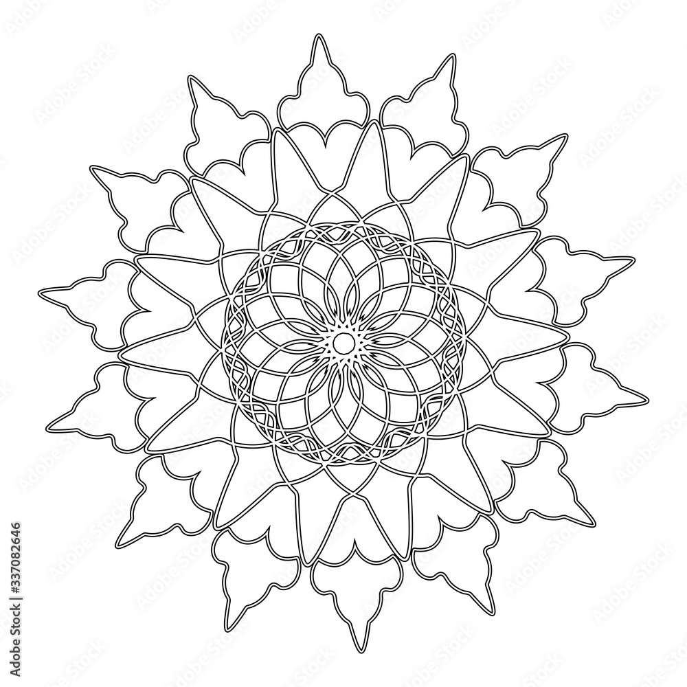 Naklejka premium round black and white ornament. coloring, template, print.