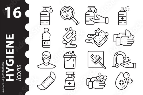 Set of Hygiene icons in a modern flat style. Simple vector illustration.