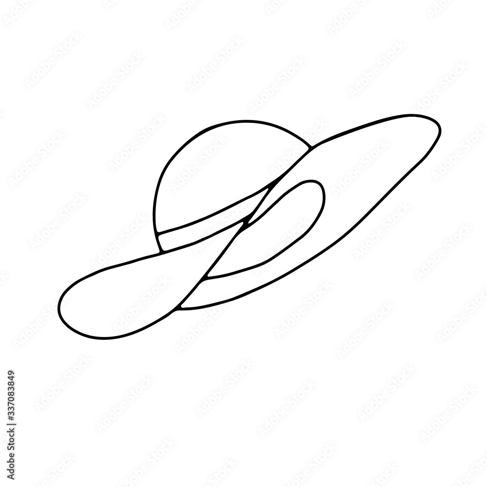 Hand drawn vector isolated hat icon. Black outline illustration of garden hat. Hand drawn vector isolated hat icon. Black outline illustration of garden hat.