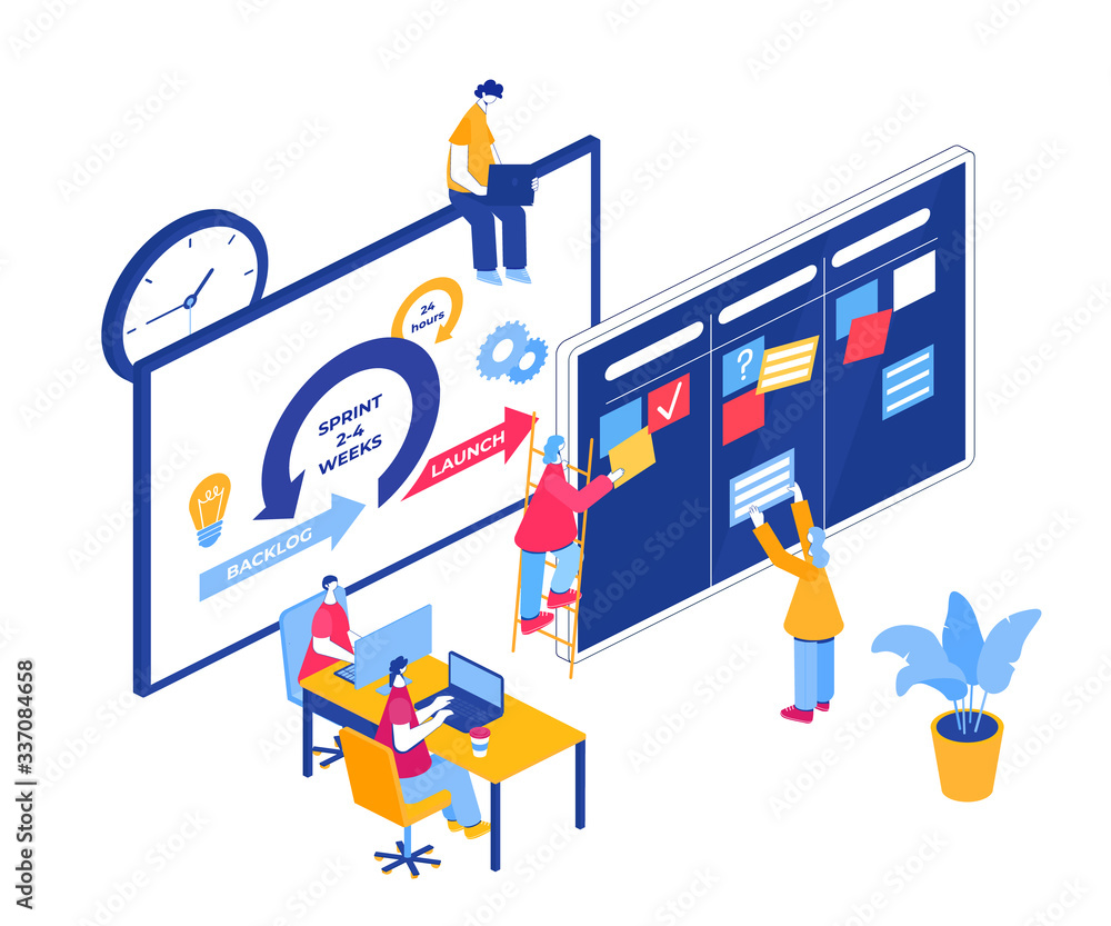 Agile project management process. Communication, teamwork, business process. Agile project management process. Communication, teamwork, business process.