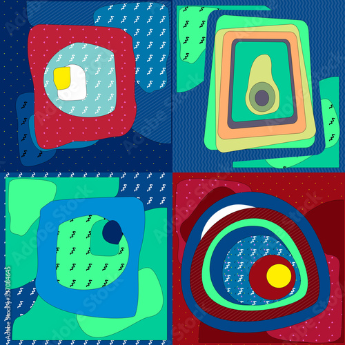 Memphis style abstract art set