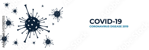 Coronavirus banner illustration. Microbiology and virology concept. Stop Covid-19 with copy space