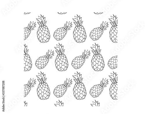 Hand drawn pineapple ananas healthy fresh tropical sketch nature summer food illustration line design vintage vector fruit leaf drawing vitamin pattern