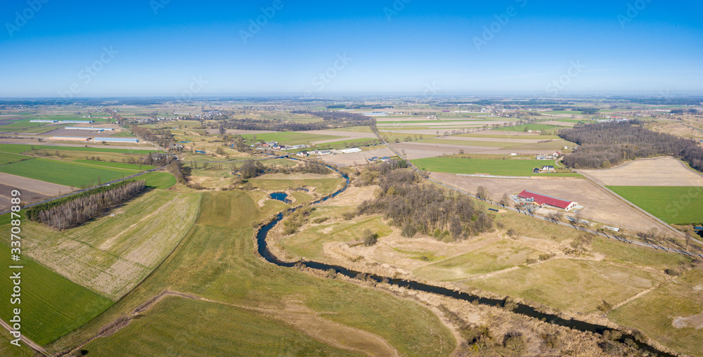 Early spring aerial landscape with fields of Poland